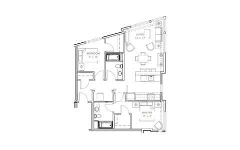 Floor plan for 2 beds, 2 baths, 1008 sqft